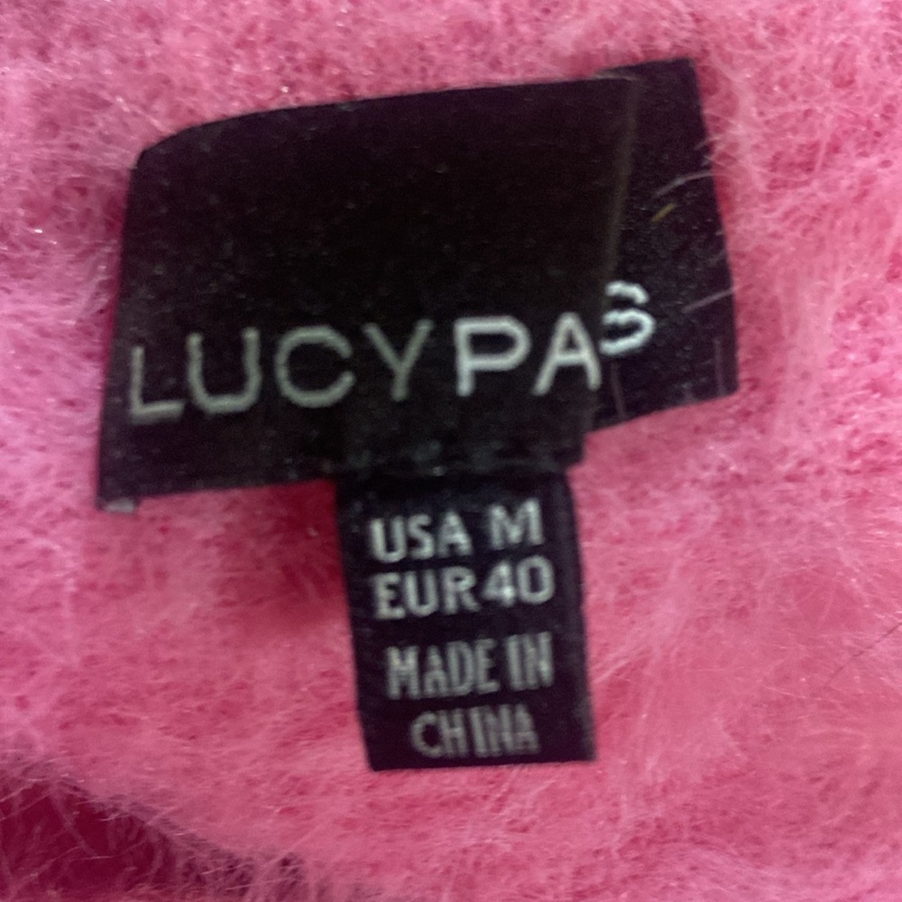 Lucy Paris Puff Sleeve Fuzzy Cardigan Bubble Gum Pink Sz M - Picture 3 of 4